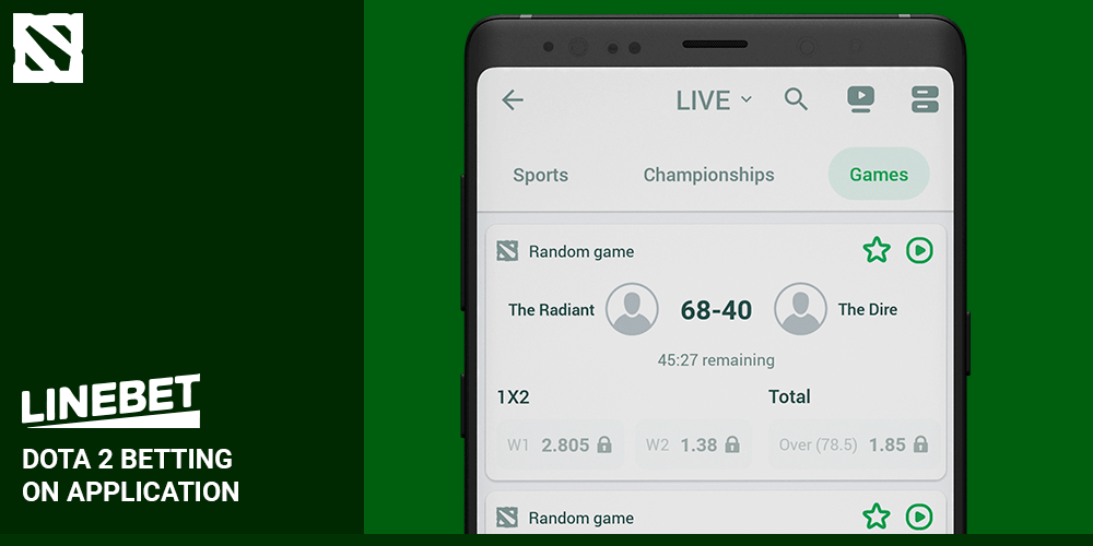 Dota 2 Betting using linebet app